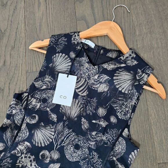 🆕️ CO Seashell Print Satin Sleevless Midi Dress in Black - Picture 14 of 15
